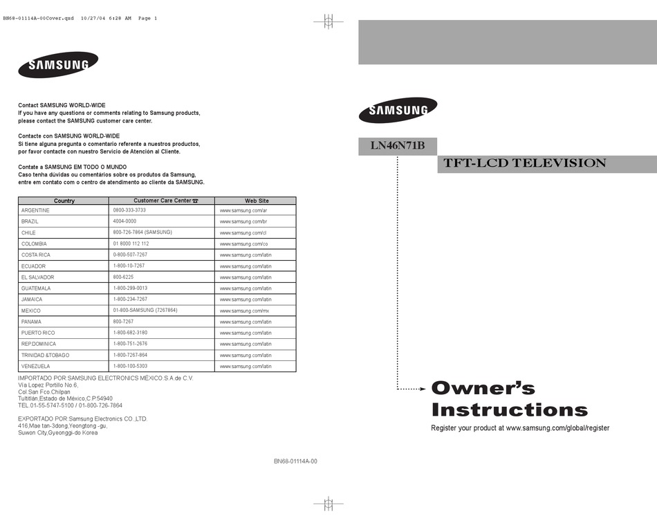SAMSUNG LN46N71B OWNER'S INSTRUCTIONS MANUAL Pdf Download | ManualsLib