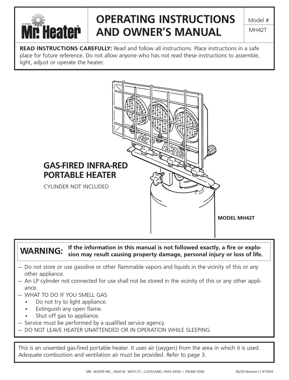 MR. HEATER MH42T OPERATING INSTRUCTIONS AND OWNER