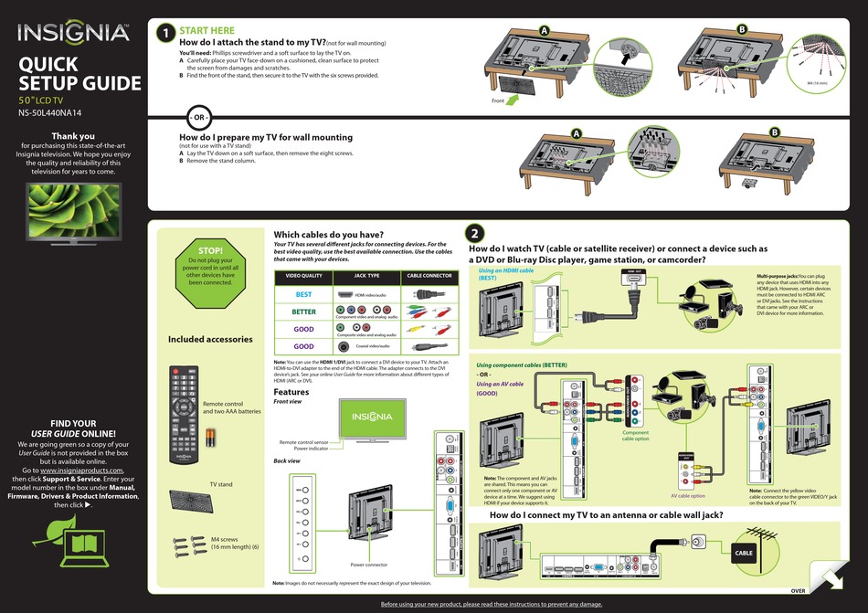 INSIGNIA NS-50L440NA14 QUICK SETUP MANUAL Pdf Download | ManualsLib