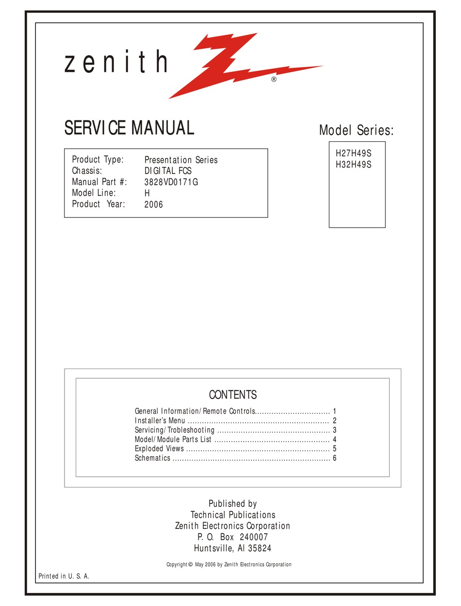 ZENITH H27G48S SERVICE MANUAL Pdf Download | ManualsLib