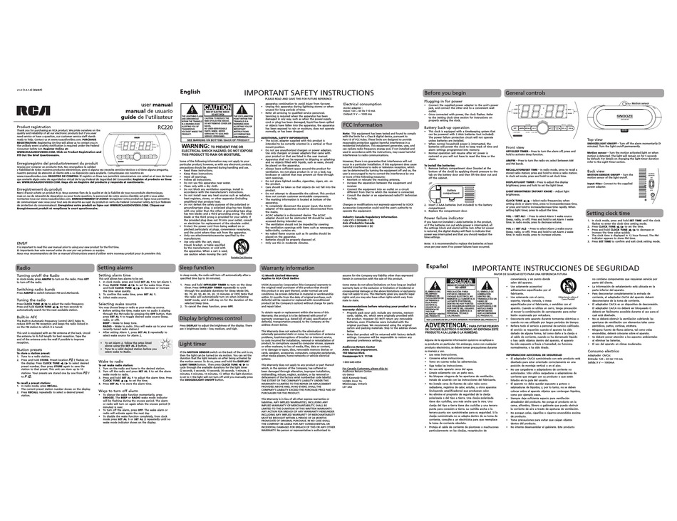 RCA RC220 USER MANUAL Pdf Download ManualsLib
