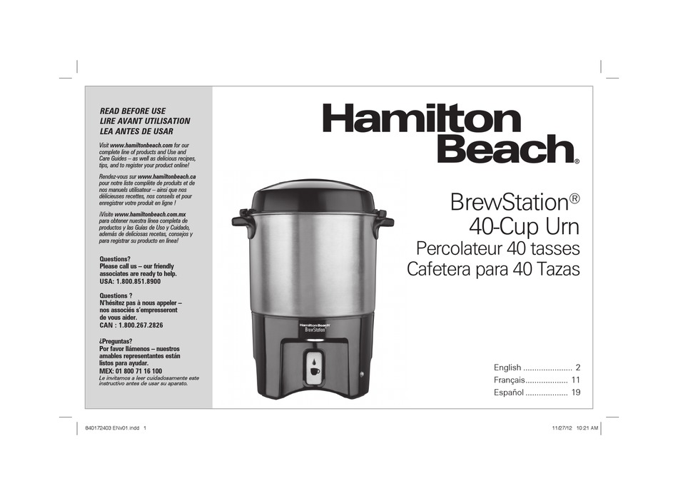 Tapa Para Percoladora Modelo 40540 Hamilton Beach