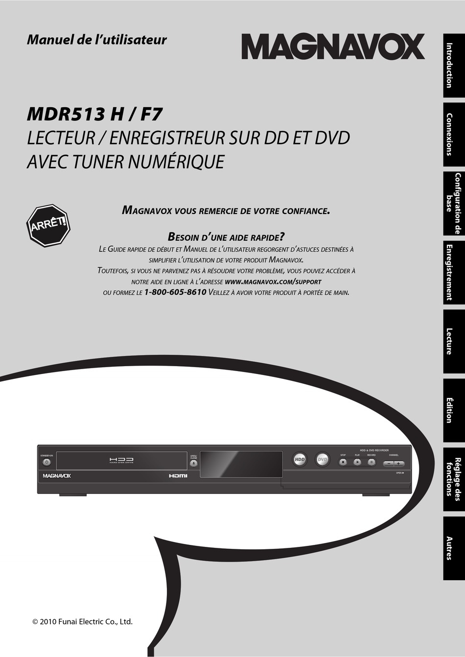 MAGNAVOX MDR513H MANUEL DE L
