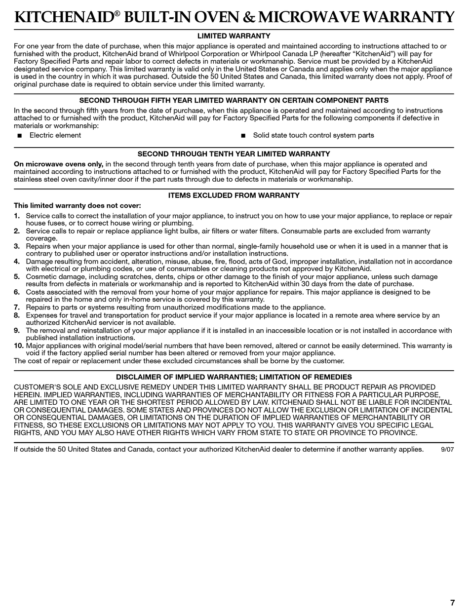 KITCHENAID KCMS1655BWH LIMITED WARRANTY Pdf Download ManualsLib