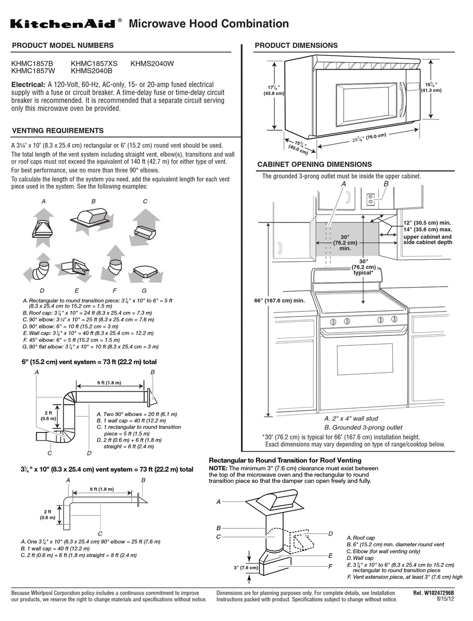 KITCHENAID KCMS1655BWH PRODUCT DIMENSIONS Pdf Download ManualsLib