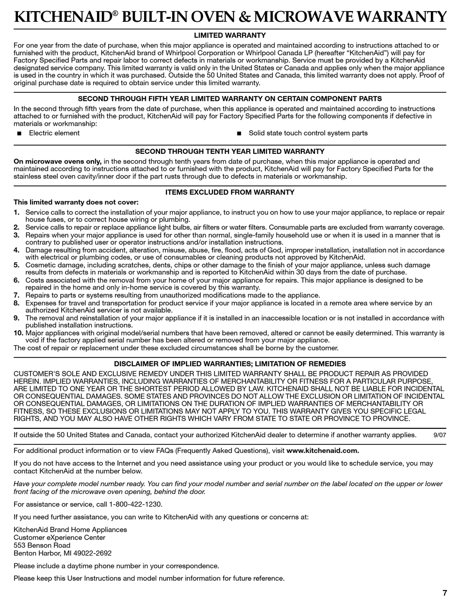 KITCHENAID KHMC1857BBL LIMITED WARRANTY Pdf Download ManualsLib