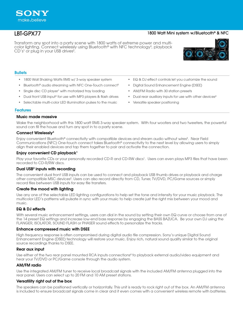 SONY LBTGPX77 SPECIFICATIONS Pdf Download ManualsLib
