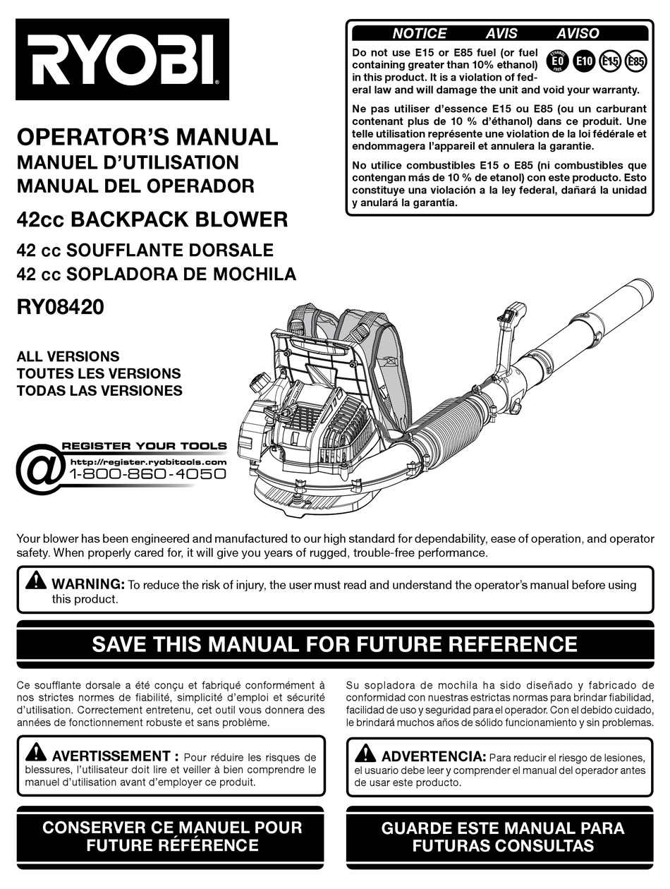 RYOBI RY08420 OPERATOR'S MANUAL Pdf Download | ManualsLib