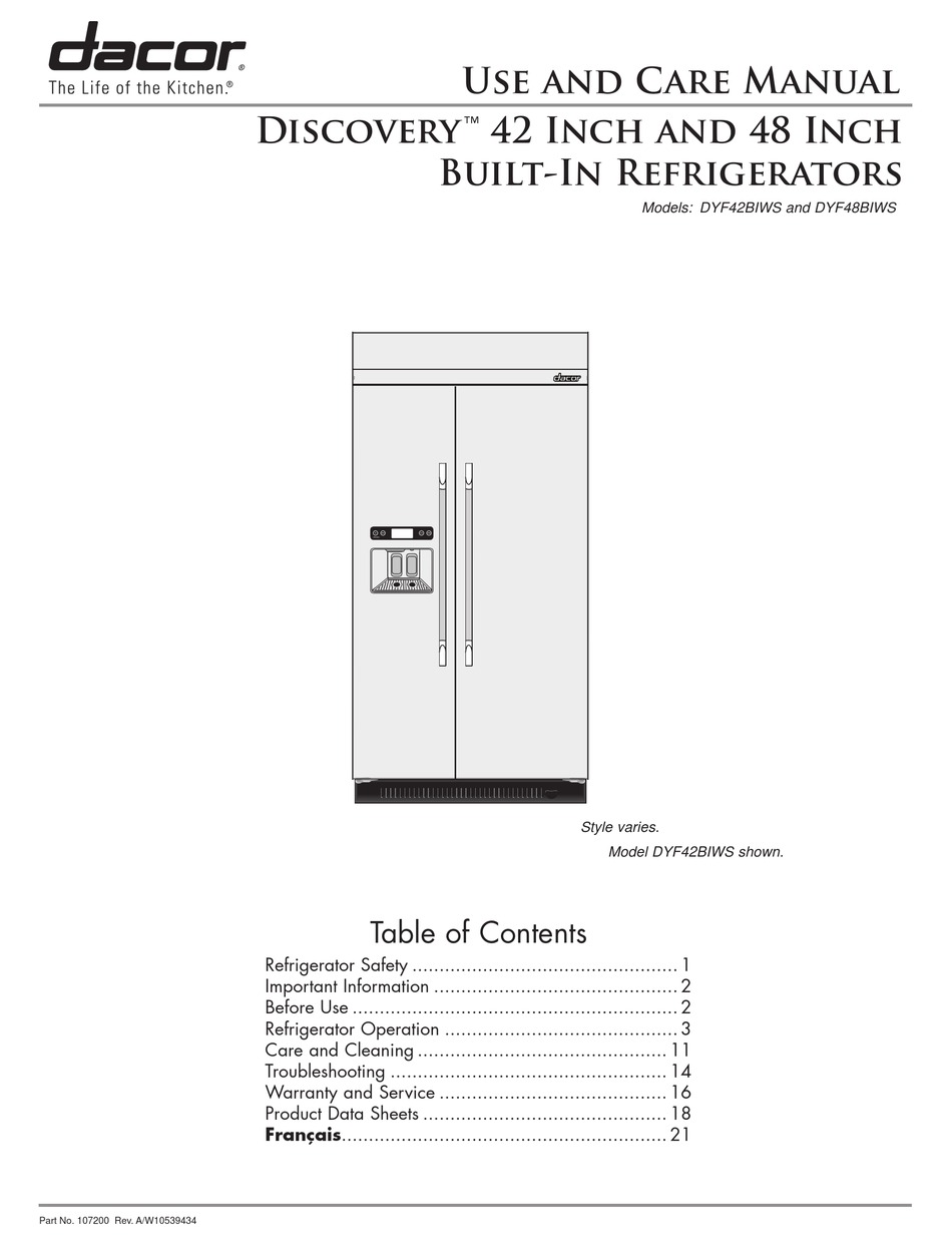 DACOR DYF42BIWS USE AND CARE MANUAL Pdf Download | ManualsLib