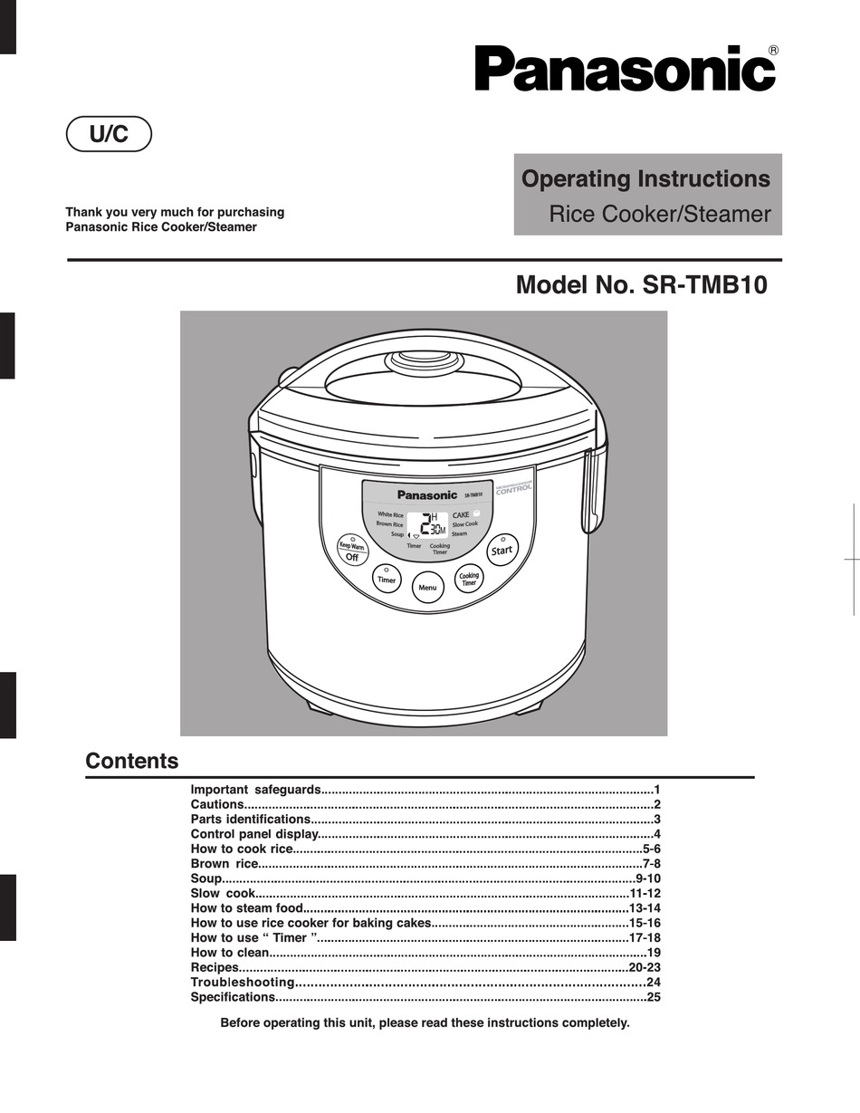 PANASONIC SRTMB10 OPERATING INSTRUCTIONS MANUAL Pdf Download ManualsLib