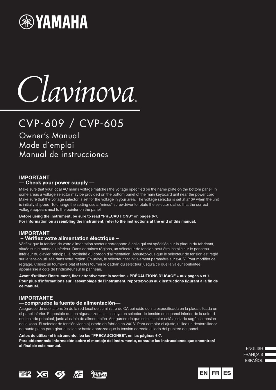 YAMAHA CLAVINOVA CVP-609 OWNER'S MANUAL Pdf Download | ManualsLib
