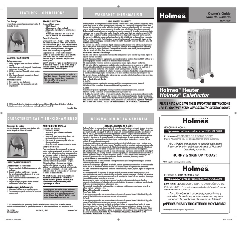 HOLMES HOH3000 OWNER'S MANUAL Pdf Download | ManualsLib