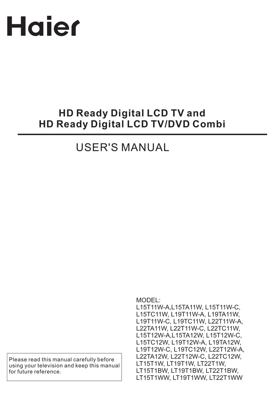HAIER LT15R1BW USER MANUAL Pdf Download ManualsLib