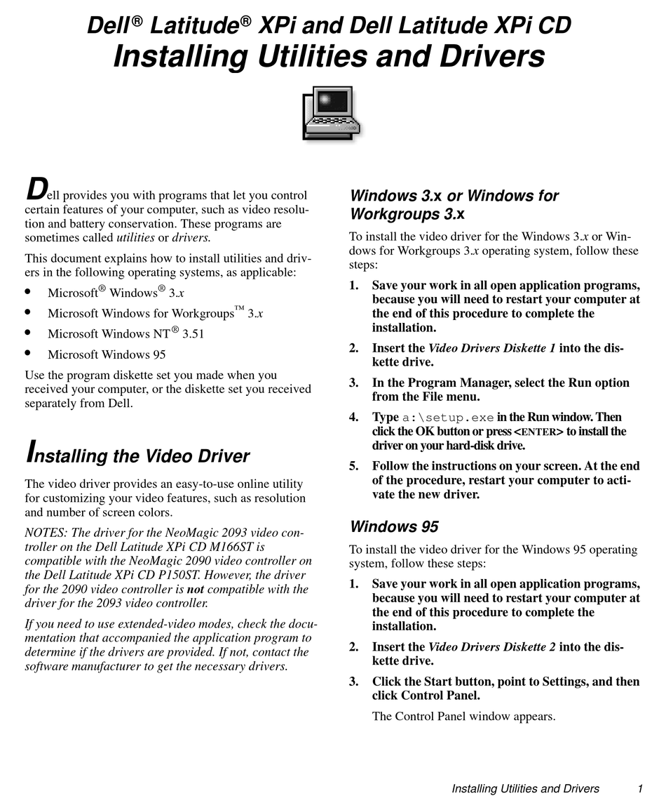 I Nstalling The Audio Drivers - Dell Latitude XPi P100SD Manual [Page 5] |  ManualsLib