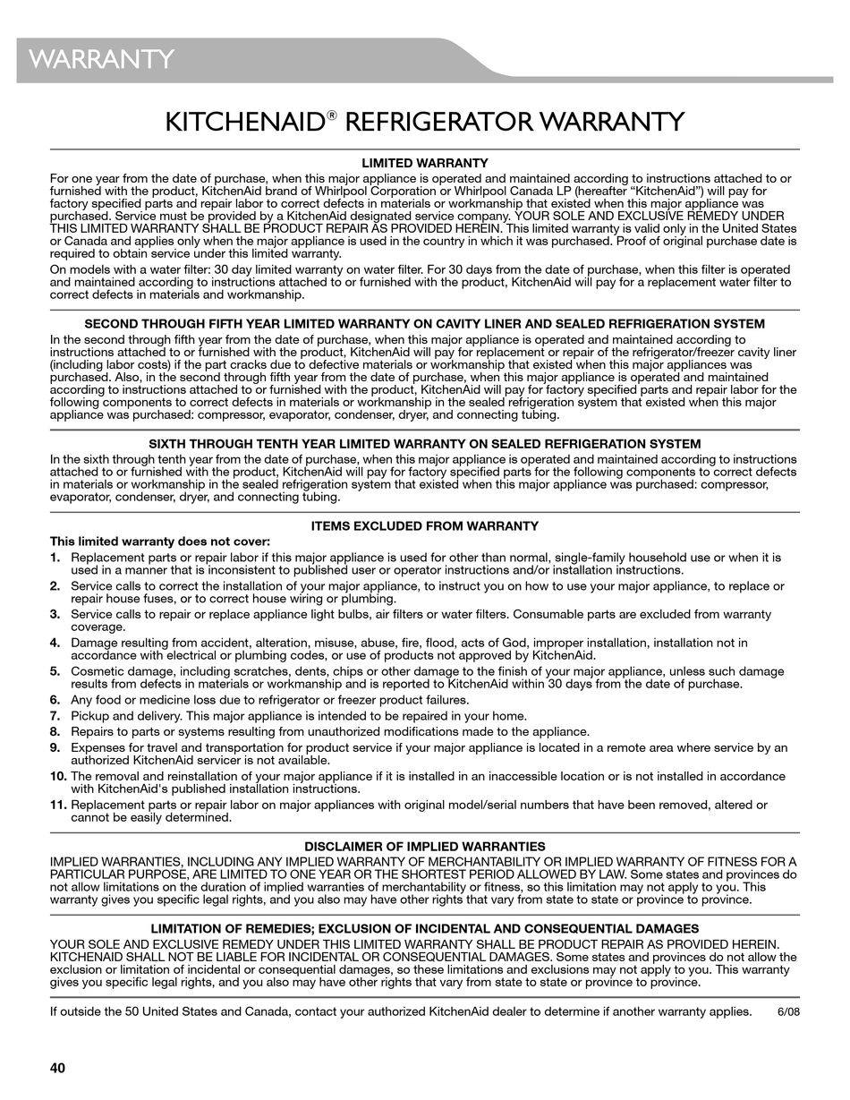 KITCHENAID KSC24C8EYB LIMITED WARRANTY Pdf Download ManualsLib