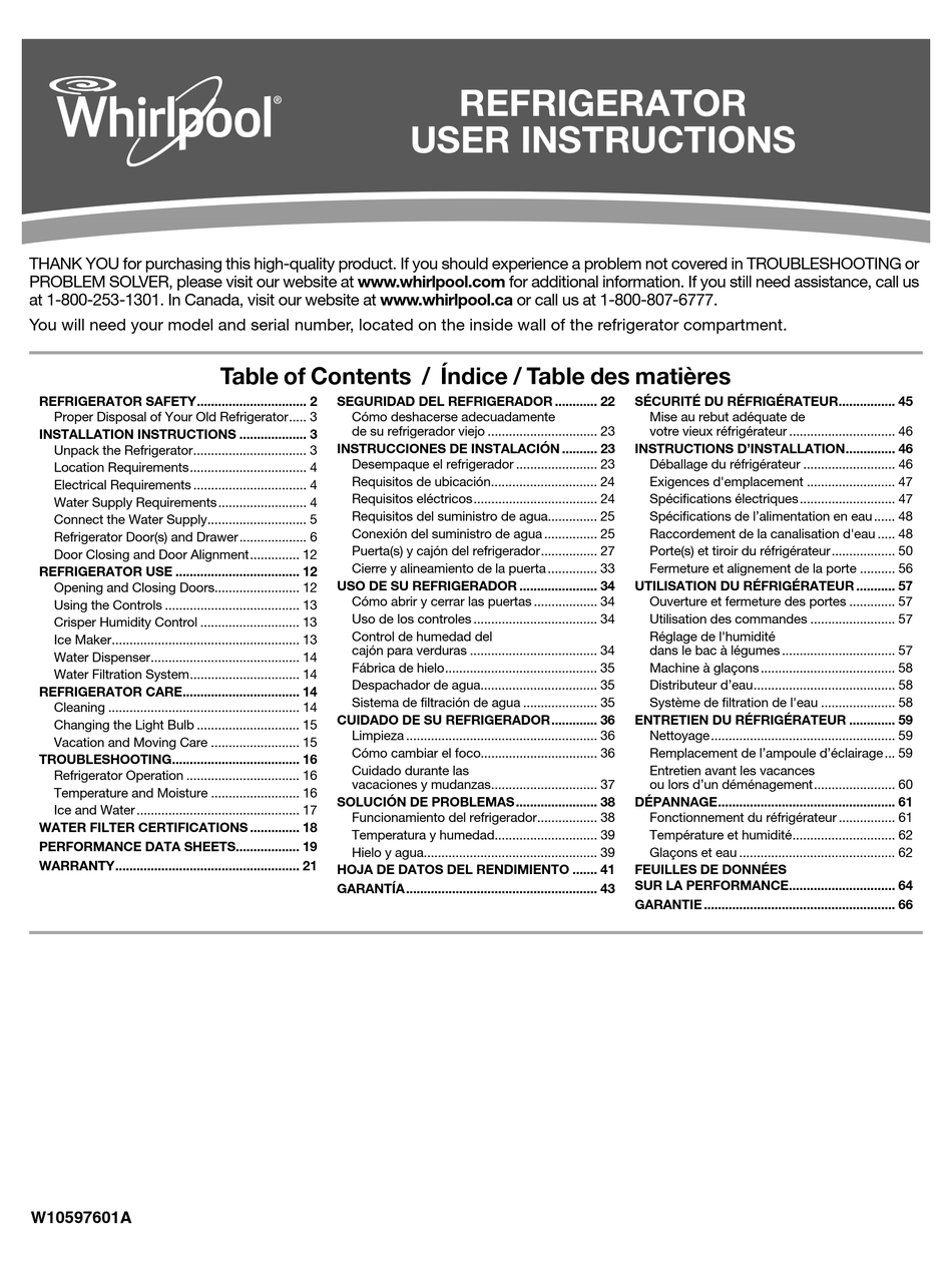 WHIRLPOOL WRF535SMBB USER INSTRUCTIONS Pdf Download | ManualsLib