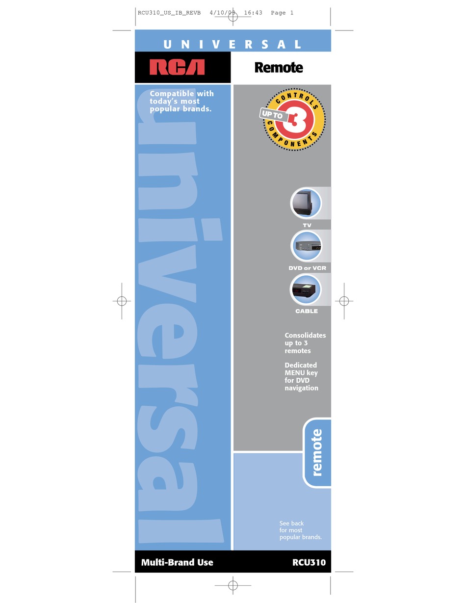 RCA RCU310BB - UNIVERSAL REMOTE CONTROL USER MANUAL Pdf Download ...