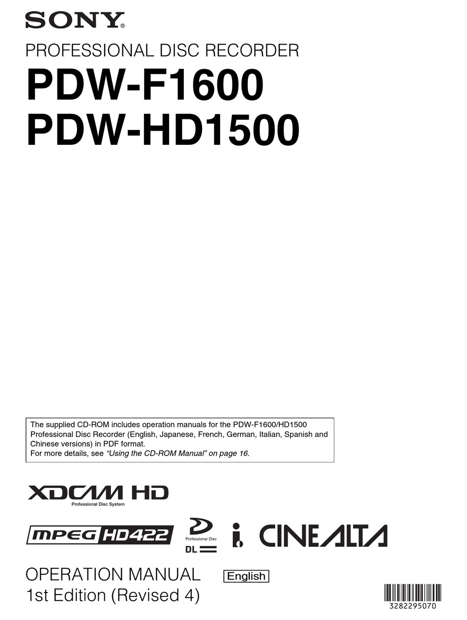 Sony Pdw F1600 Operation Manual Pdf Download Manualslib