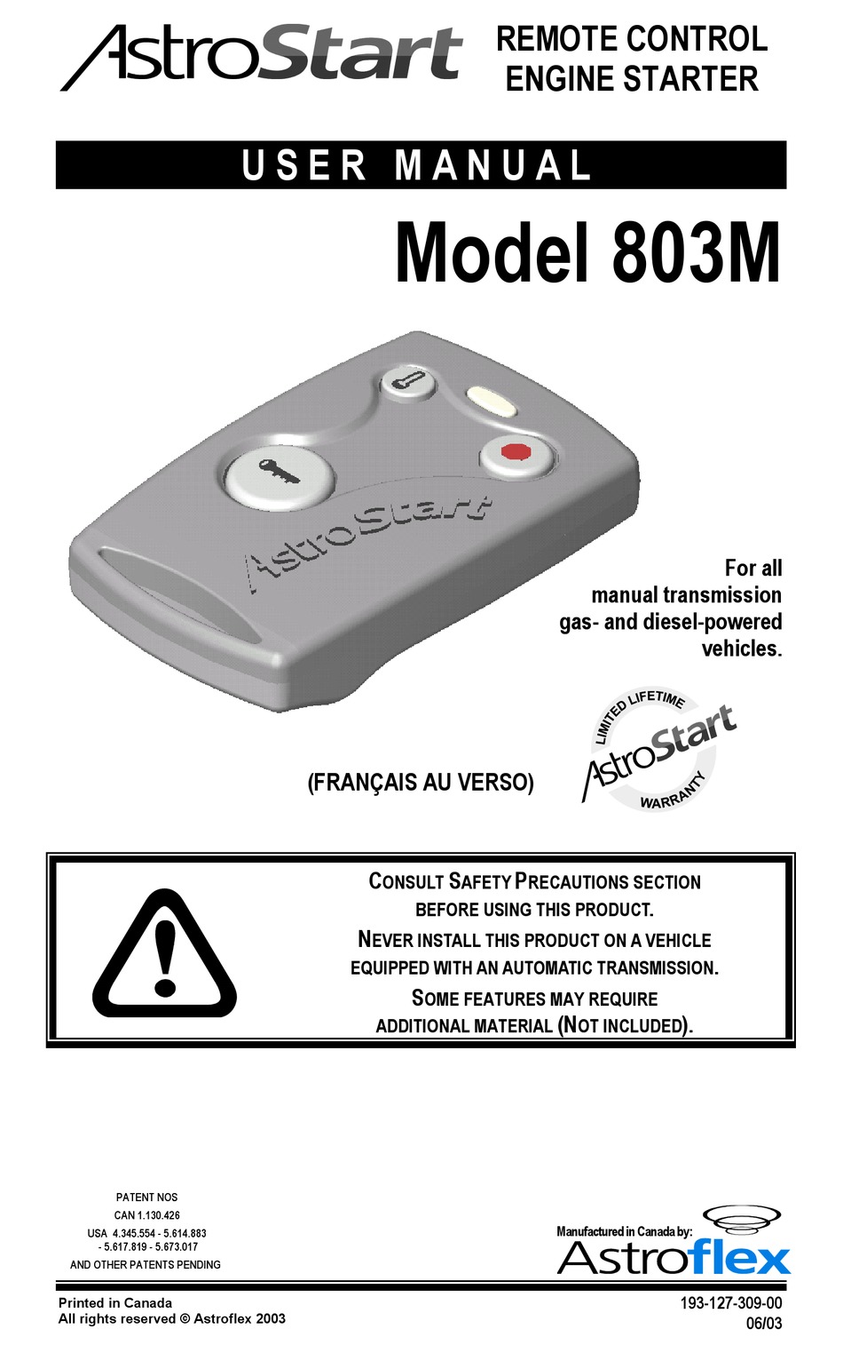 ASTROSTART 803M USER MANUAL Pdf Download ManualsLib