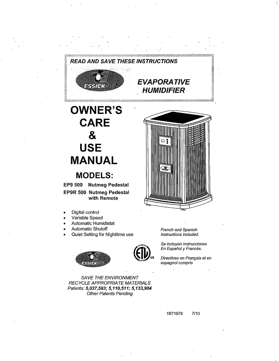 Essick Ep9 500 Care Use Manual Pdf Download Manualslib