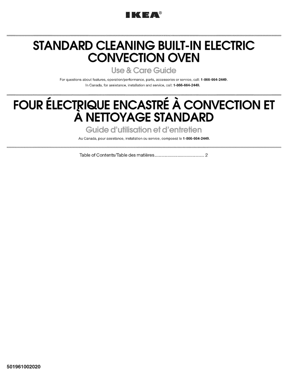 IKEA STANDARD CLEANING BUILTINELECTRIC CONVECTION OVEN USE & CARE