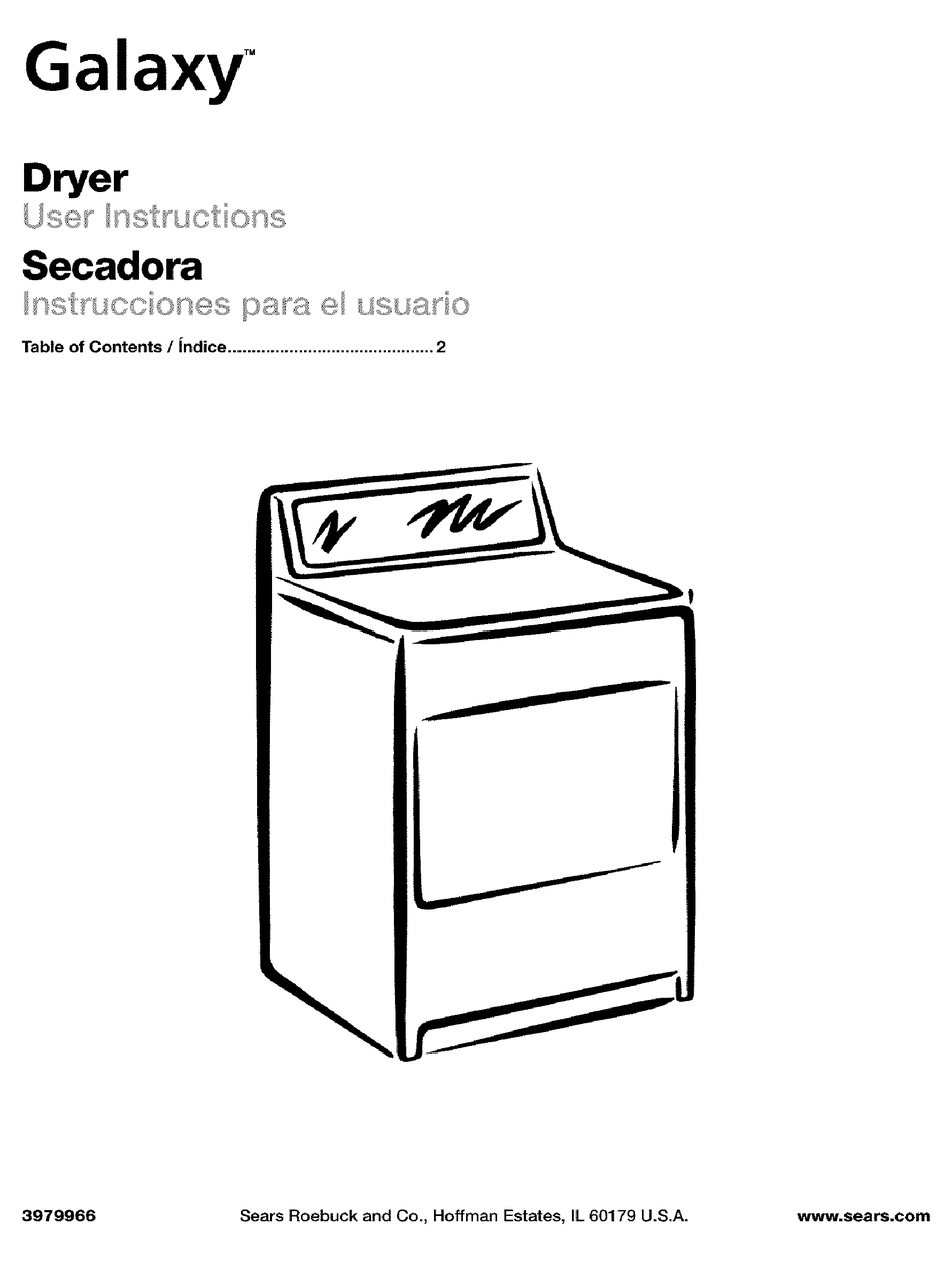 SEARS GALAXY DRYER USER INSTRUCTIONS Pdf Download ManualsLib