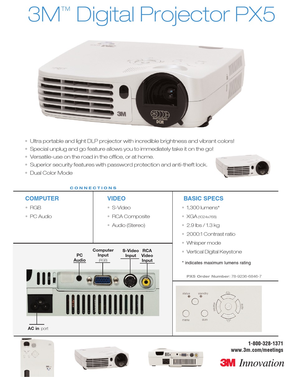 3M DIGITAL PROJECTOR PX5 SPECIFICATION SHEET Pdf Download ManualsLib