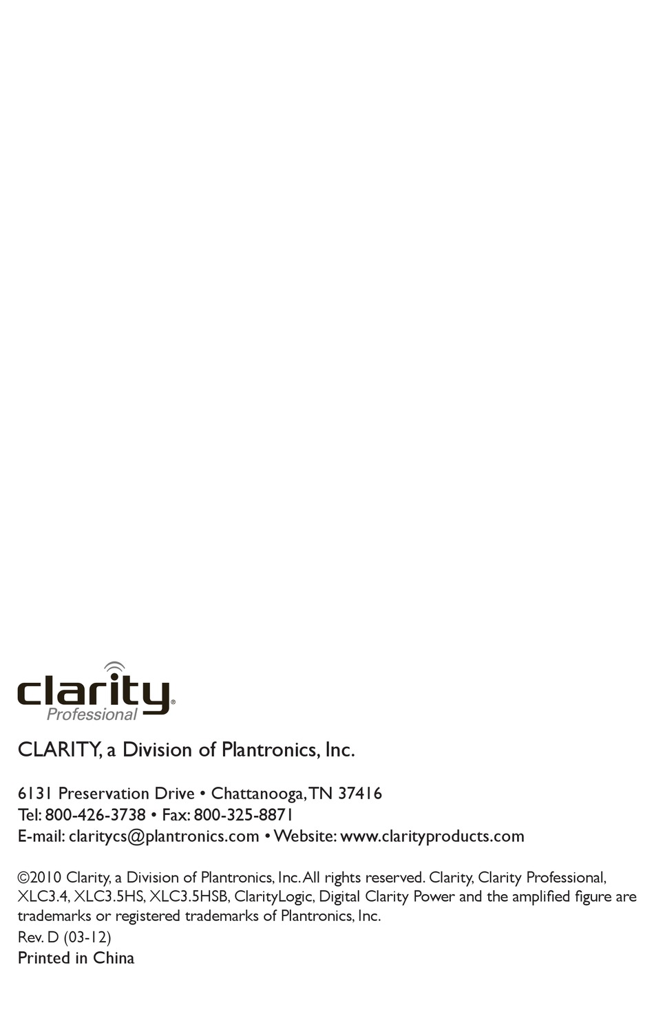 CLARITY XLC3.4 USER MANUAL Pdf Download | ManualsLib