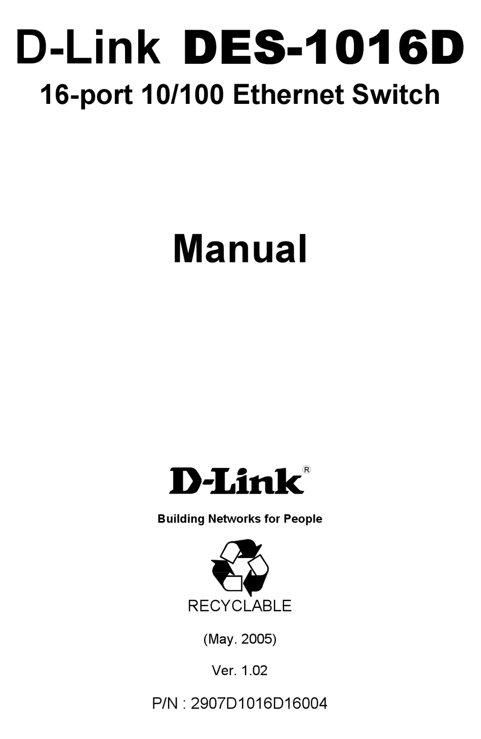 D-LINK DES-1016D 16-PORT 10/100 ETHERNET SWITCH MANUAL Pdf Download ...