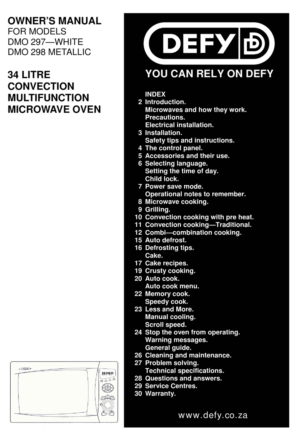 defy grill microwave settings