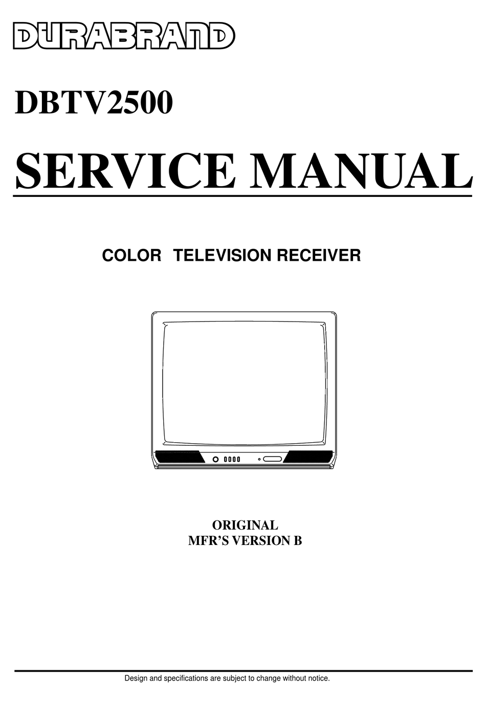 DURABRAND DBTV2500 SERVICE MANUAL Pdf Download | ManualsLib