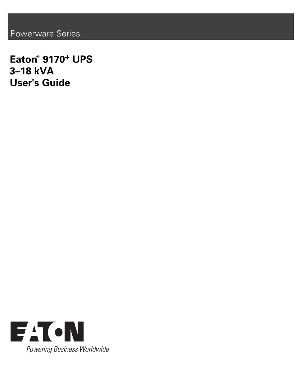 EATON POWERWARE 9170+ UPS 318 KVA USER MANUAL Pdf Download ManualsLib