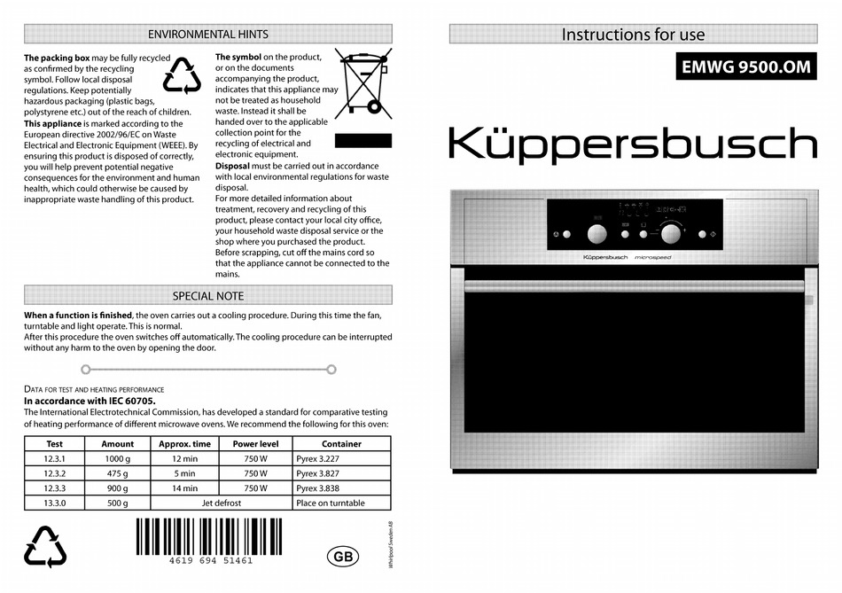 Kuppersbusch Emwg 9500 Om Instructions For Use Manual Pdf Download Manualslib