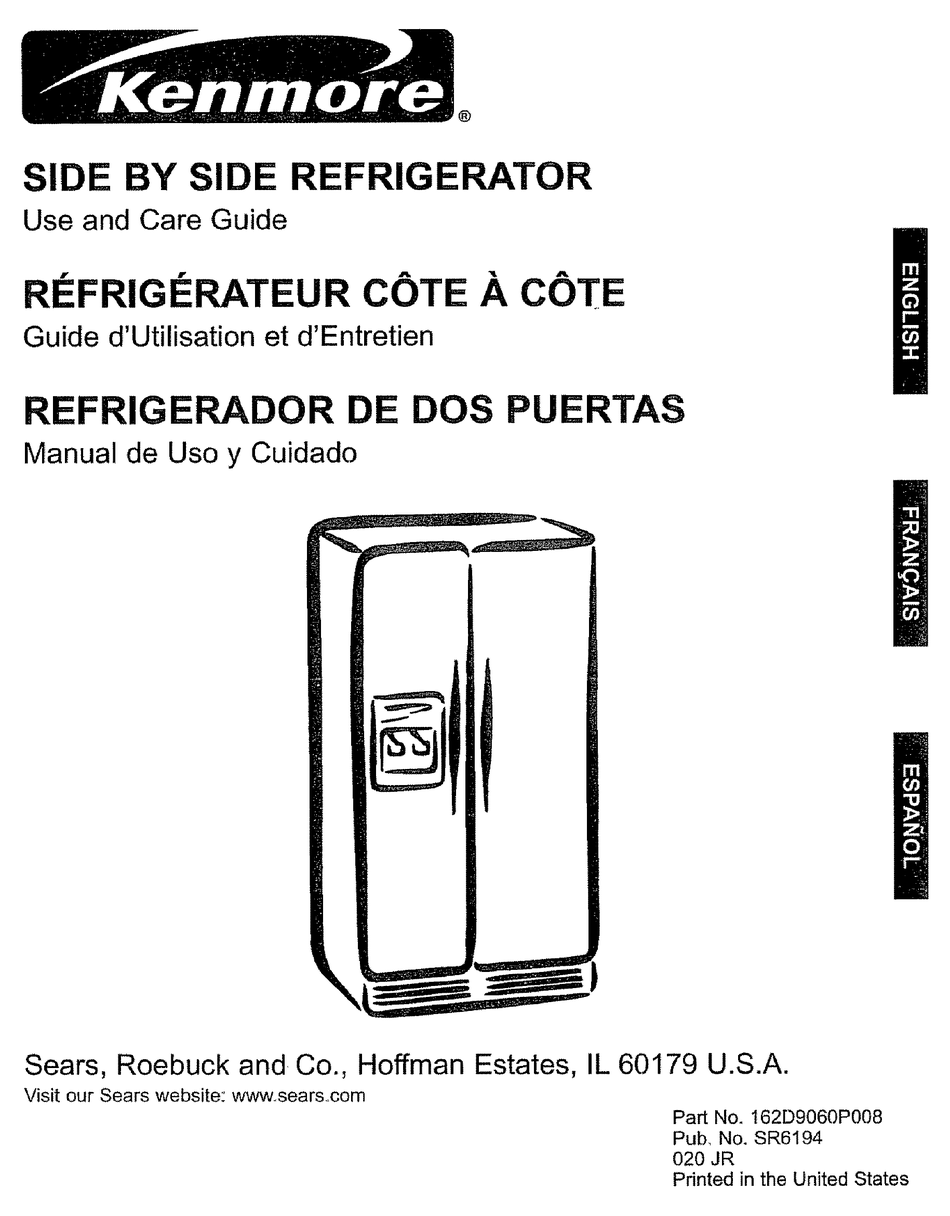 KENMORE SIDE BY SIDE REFRIGERATOR USE & CARE MANUAL Pdf Download ...