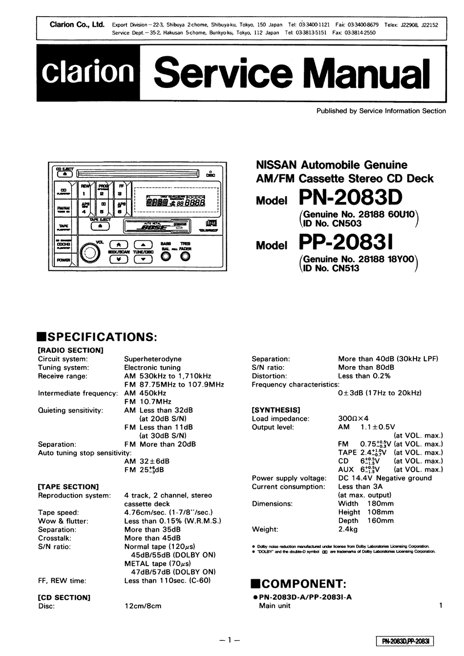 CLARION PN-2083I SERVICE MANUAL Pdf Download | ManualsLib