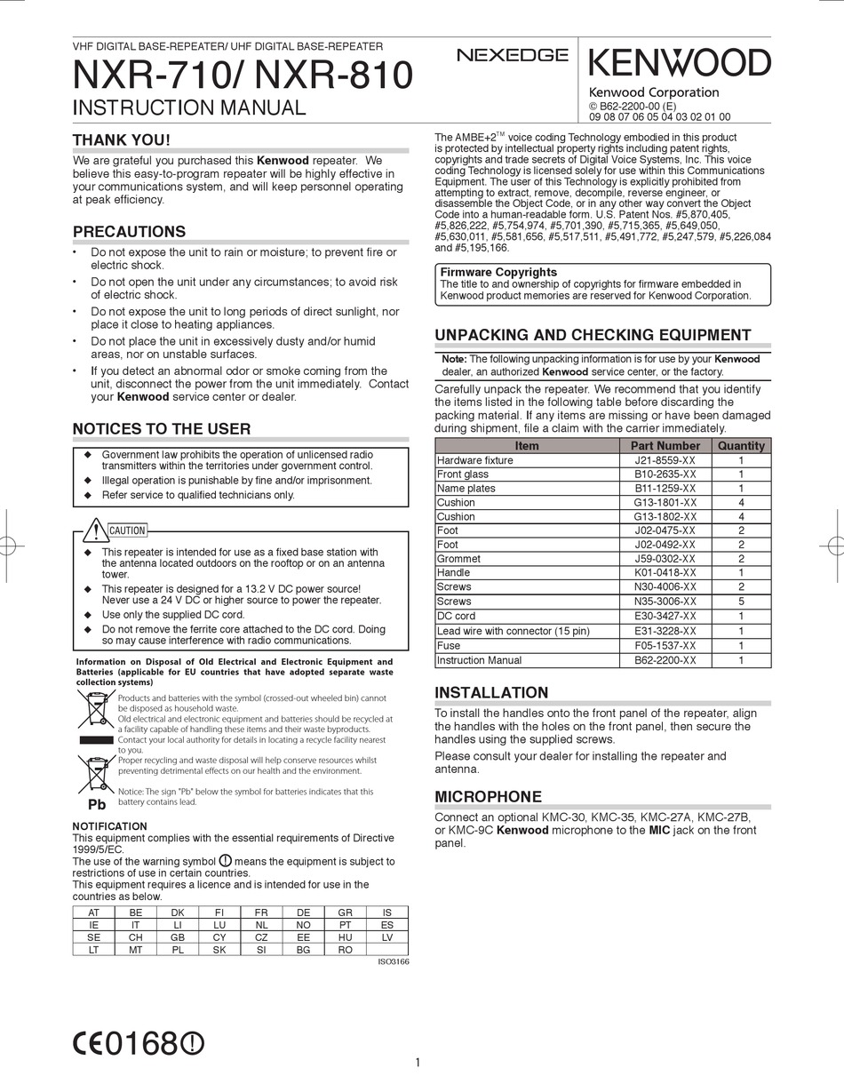 KENWOOD NEXEDGE NXR810 INSTRUCTION MANUAL Pdf Download ManualsLib