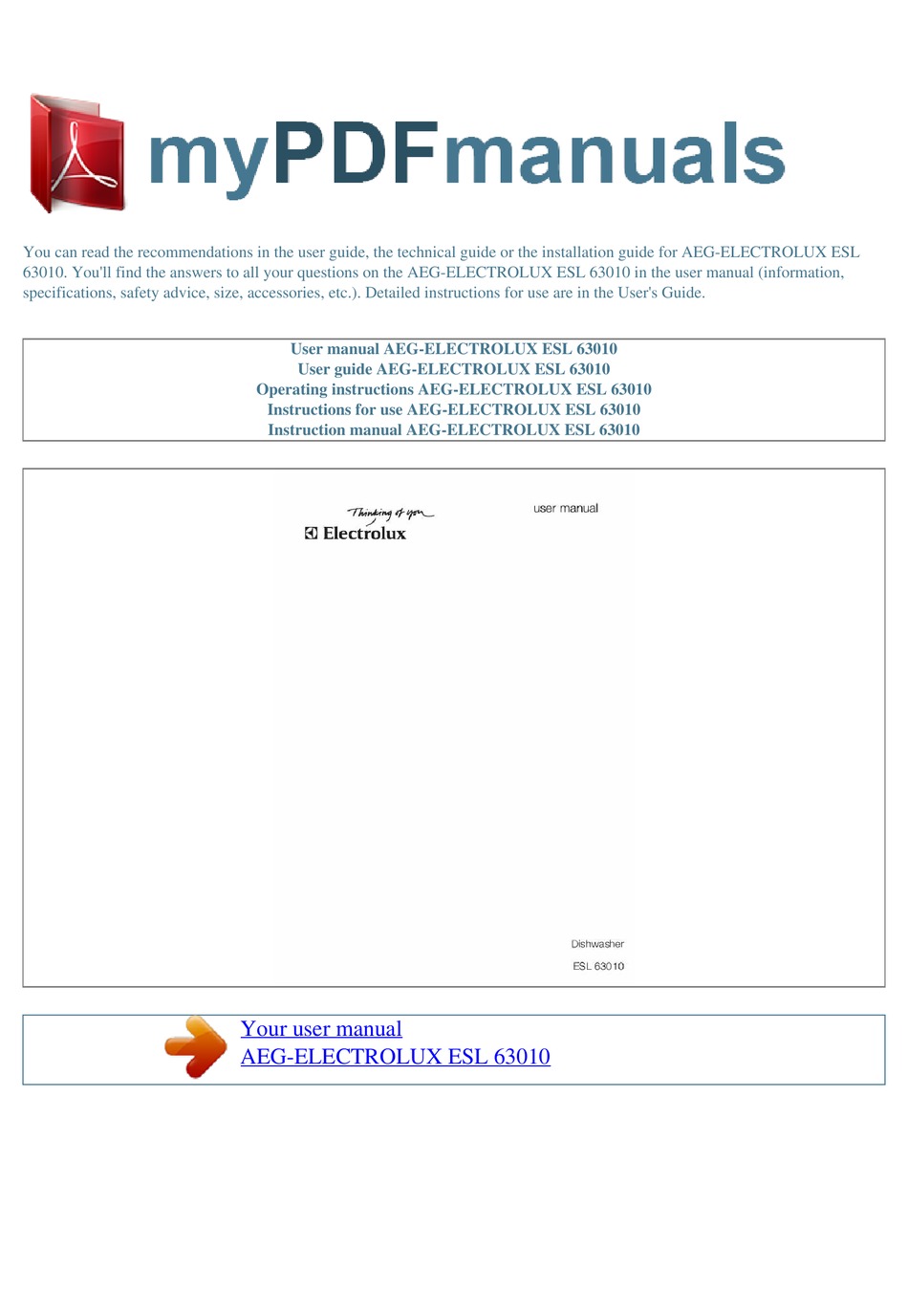 AEG ESL 63010 USER MANUAL Pdf Download ManualsLib