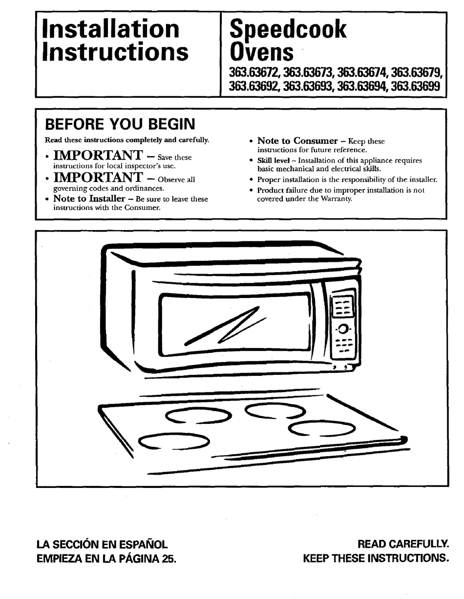 KENMORE 363.63672 INSTALLATION INSTRUCTIONS MANUAL Pdf Download