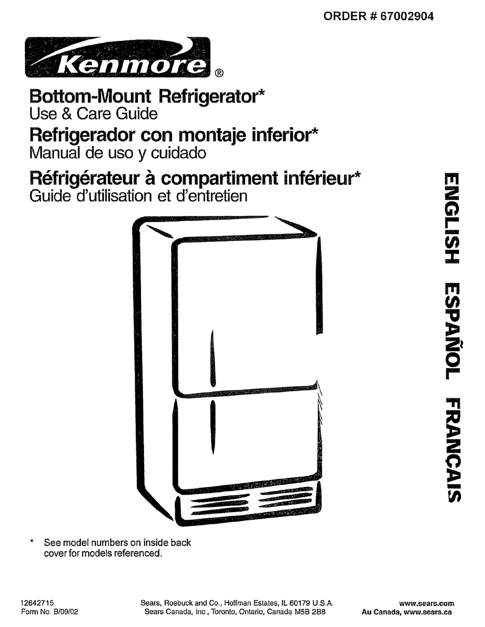 KENMORE BOTTOMMOUNT REFRIGERATOR USE & CARE MANUAL Pdf Download