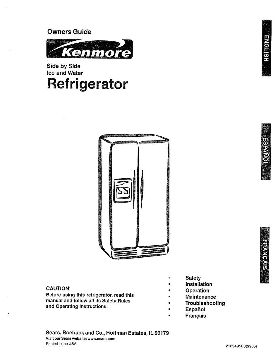 KENMORE 218949500 (9905) OWNER'S MANUAL Pdf Download | ManualsLib