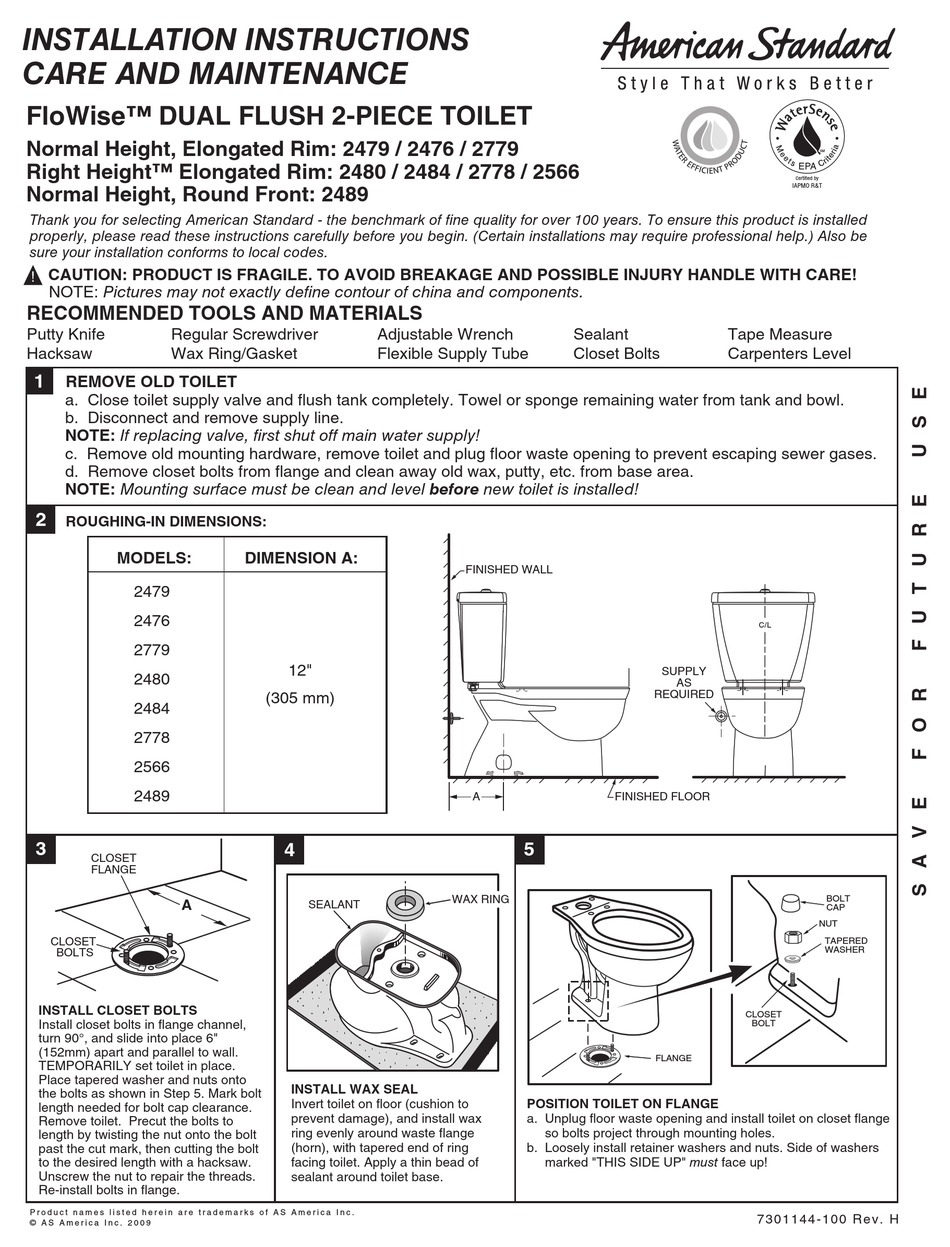 AMERICAN STANDARD 3067.216.020 - 3067.216.020 FLOWISE DUAL FLUSH ...