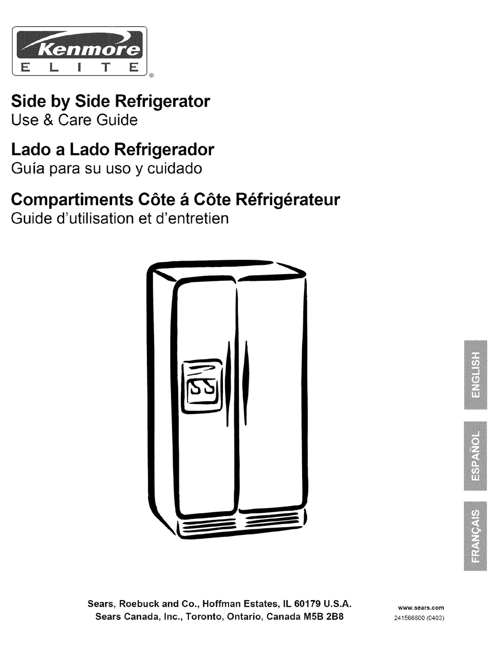 KENMORE ELITE SIDE BY SIDE REFRIGERATOR USE & CARE MANUAL Pdf Download