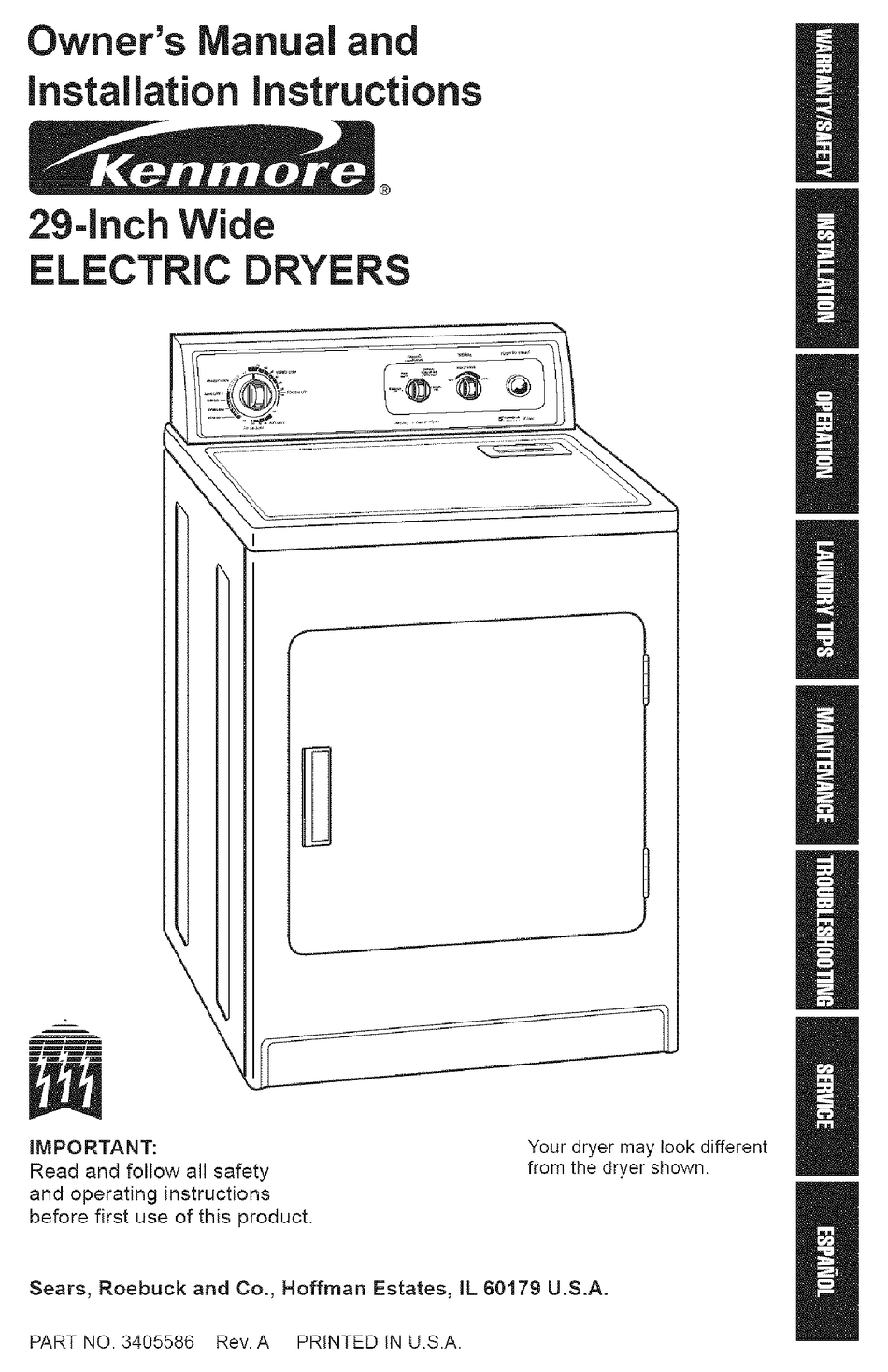 KENMORE 120-VOLT PORTABLE ELECTRIC DRYERS OWNER'S MANUAL AND INSTALLATION  INSTRUCTIONS Pdf Download