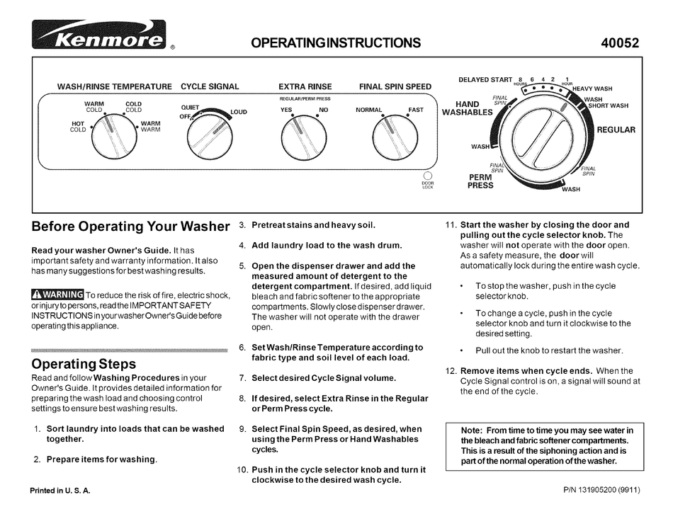 KENMORE WASHER OPERATING INSTRUCTIONS Pdf Download | ManualsLib