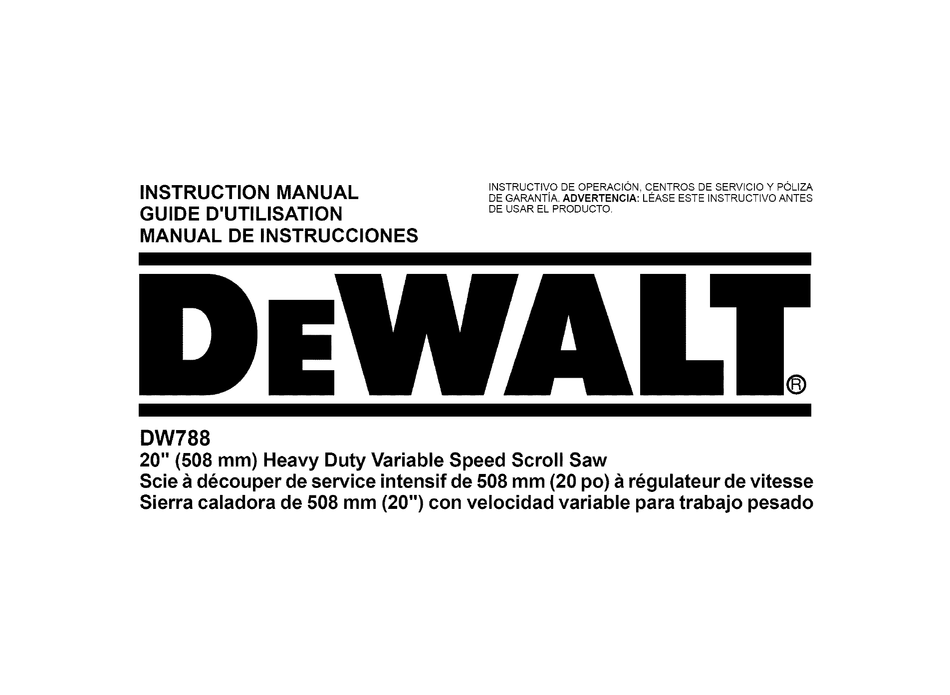 DEWALT DW788 INSTRUCTION MANUAL Pdf Download | ManualsLib