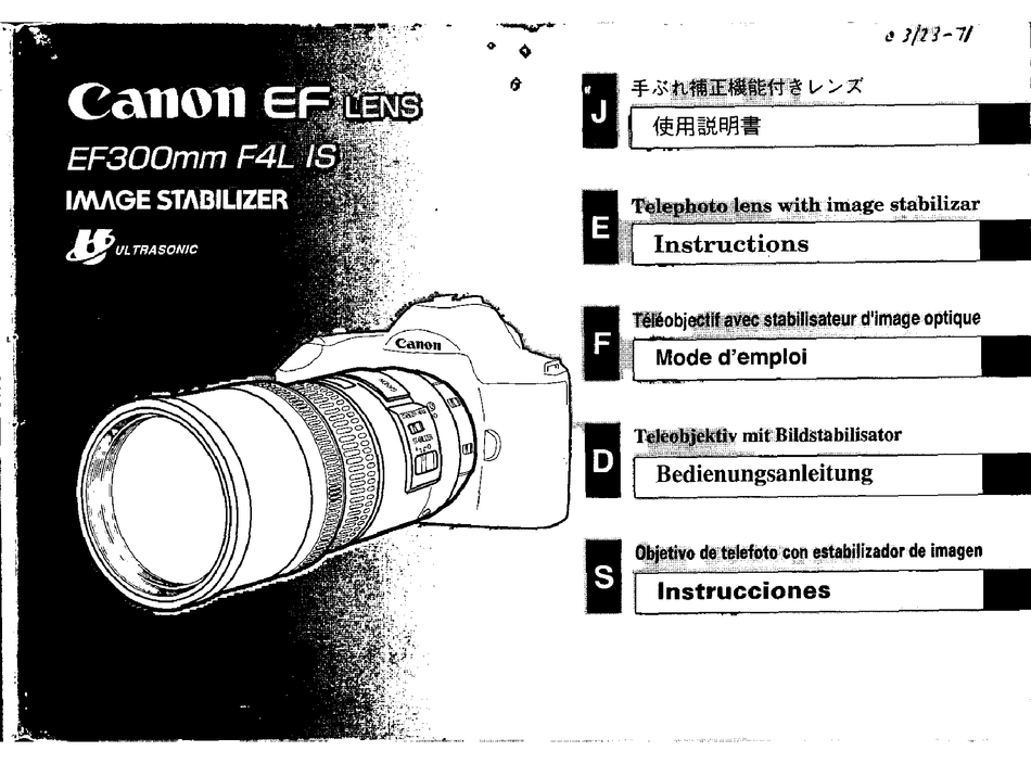 CANON EF 300 MM F4L IS INSTRUCTIONS MANUAL Pdf Download ManualsLib