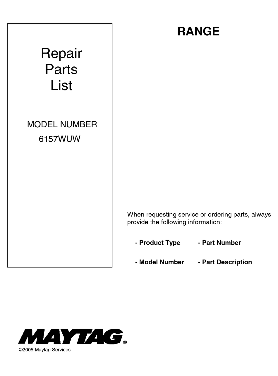 MAYTAG 6157WUW REPAIR PARTS LIST MANUAL Pdf Download ManualsLib