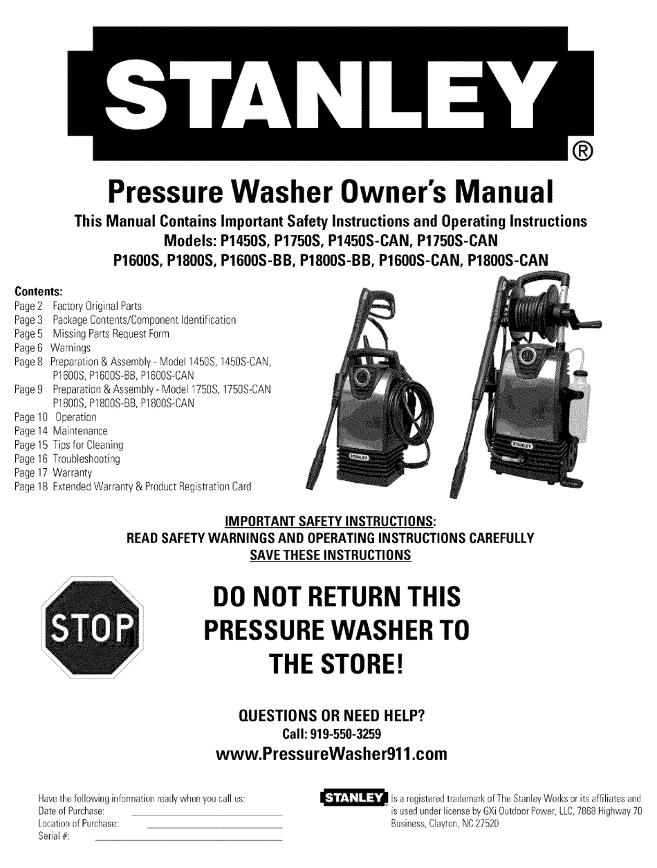 Stanley 1800w 1885 psi store electric pressure washer