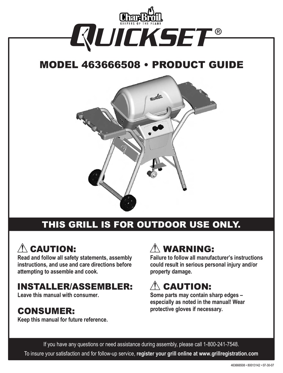 Char broil outlet quickset grill parts