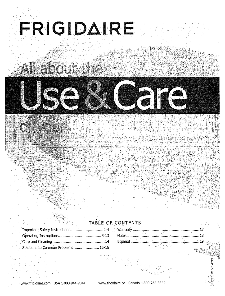 FRIGIDAIRE 137349700A USE & CARE MANUAL Pdf Download | ManualsLib